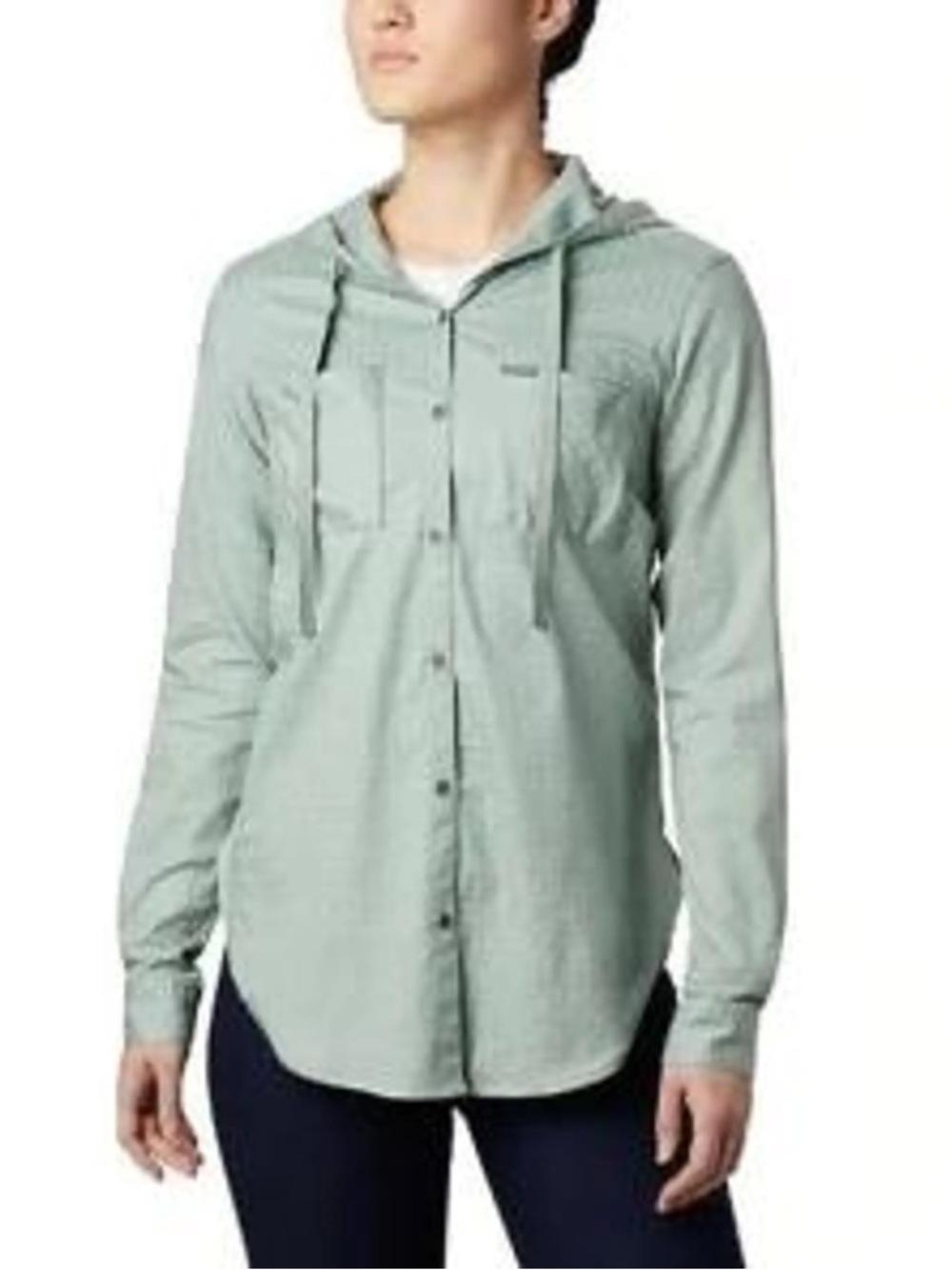 Columbia Women’s Light Sage Hooded Button-Up Shirt Jacket - - Picture 3 of 8